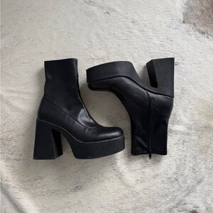 Black leather platform ankle boots